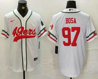 Mens San Francisco 49ers #97 Nick Bosa White Mexico Cool Base Stitched Baseball Jersey